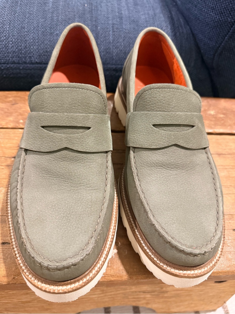 Men's Olive Green Penny Loafers - Casual Slip-On Dress Shoe Size 7.5